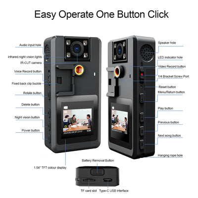 Vandlion A53 Digital Body Mounted Camera Detachable Battery HD 1080P 2130mAh 7H Long Continues Recording Webcam for Cycling