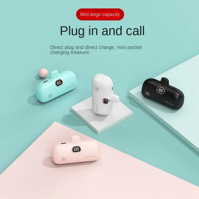 BCAK Power Bank5000mAh Digital Display Capsule Power Bank Is Suitable for Android，Apple Type-C Interface,Mini Emergency Portable