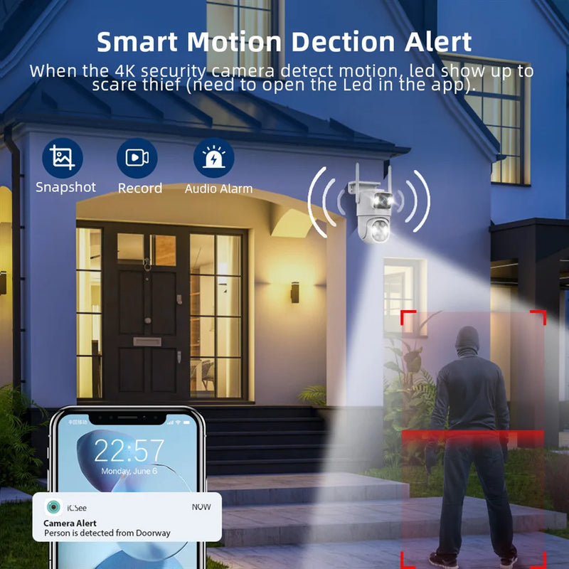 8MP 4K PTZ Wifi Camera Outdoor Night Vision Dual Screen Dual Lens Human Detection Security CCTV Surveillance IP Camera HD ICSEE