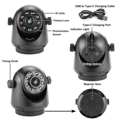 Wireless WiFi 5G magnetic hook-up camera with rechargeable battery for iPhone and Android phones, easy to hang from trailers