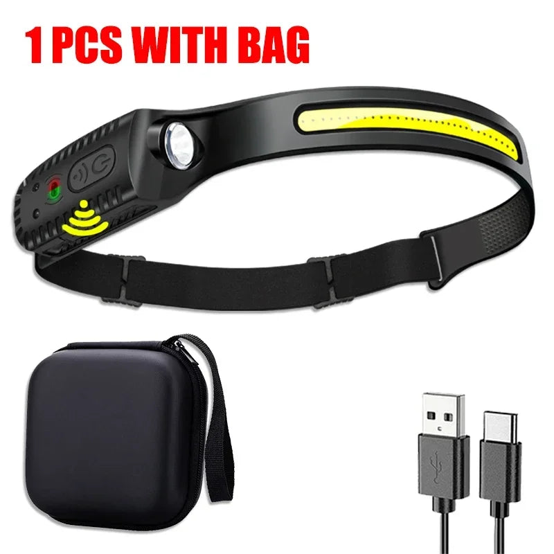 LED Induction Headlamp USB Rechargable Headlight Flashlight 1200mah Built-in Battery Head Torch Outdoor Camping Fishing Lantern